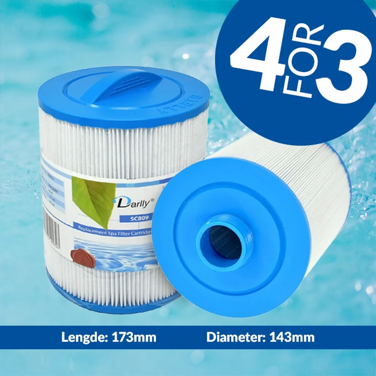 Spa filter 35 sq. ft. fingjenget, vaskbart - Wellis (4pk)